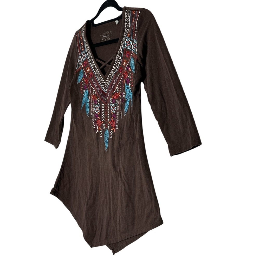Panhandle Womens Top‎ Small Brown Floral Embroidered Long Sleeve Rodeo Cowgirl - Picture 6 of 7